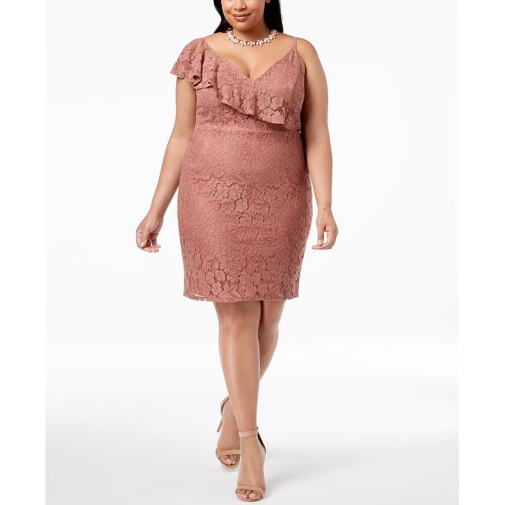 Soprano Trendy Plus Size Ruffled Lace Bodycon Dress